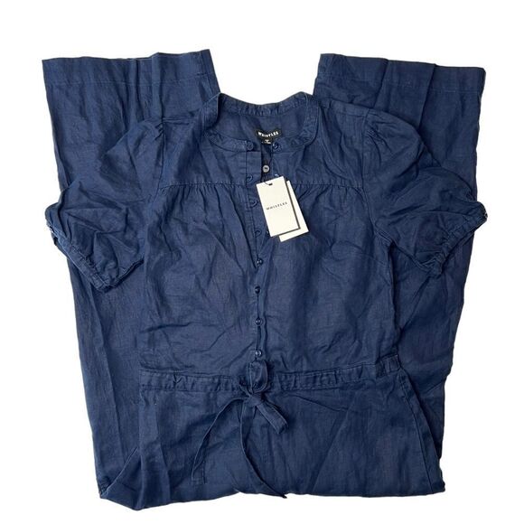 Whistles Button Front Linen Jumpsuit Navy Blue Size 4 NWT - Picture 4 of 6